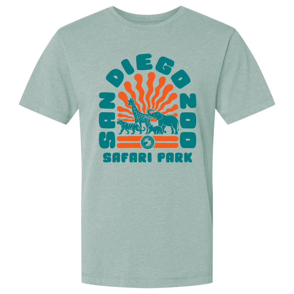 SO CAL SAFARI SUMMER TEE LIGHT GREEN TIGER GIRAFFE KOALA ELEPHANT SDZWA UNISEX MENS